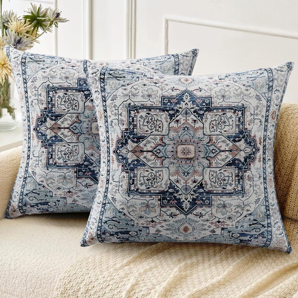 5879 Boho Throw Pillow Covers 24x24 inch Set of 2,Linen Bohemia Carpet